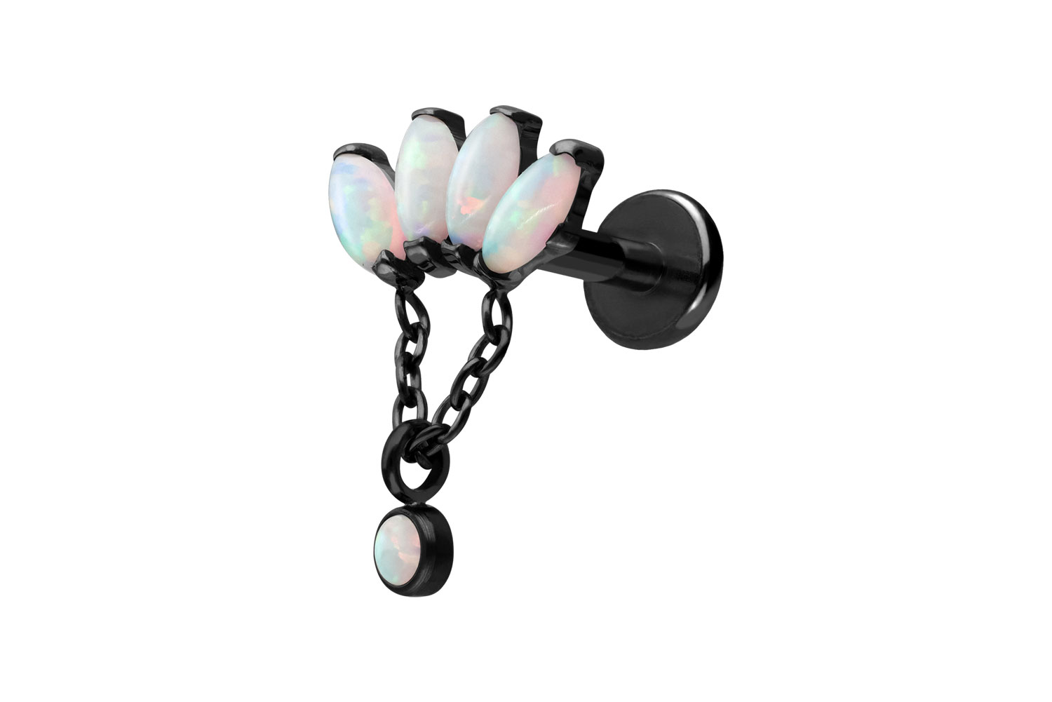 Titan Labret Piercing mit Push Fit LOTUSBLÜTE + SYNTHETISCHE OPALE